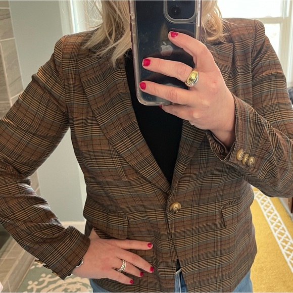 ModCloth Single Button Brown Plaid Blazer Size Large - Picture 3 of 11